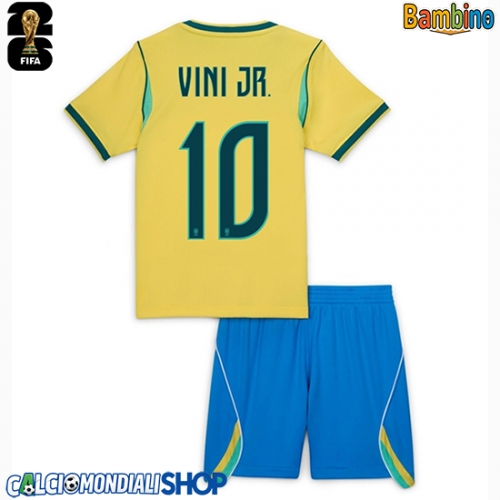 Maglie da calcio Brasile Vinicius Junior #10 Prima Maglia Bambino Mondiali 2026  Manica Corta (+ Pantaloni corti)